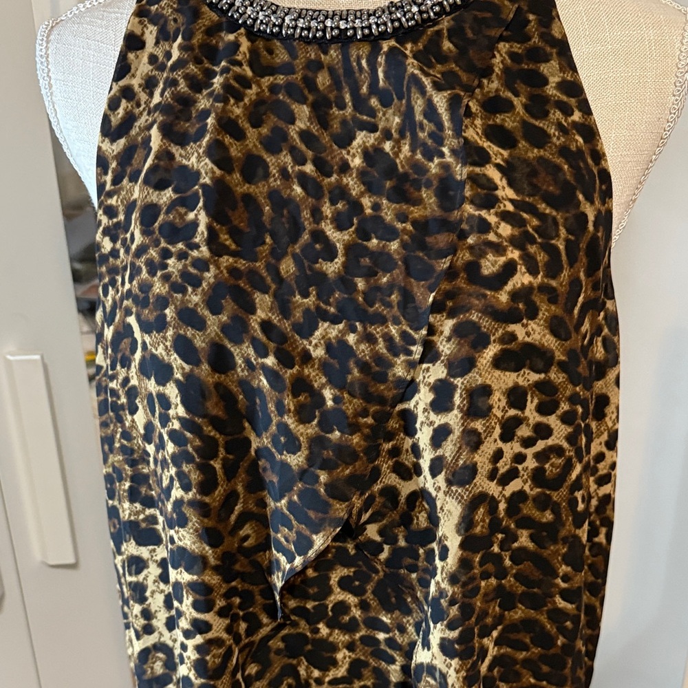 Jennifer Lopez Leopard Print Halter Top with Rhinestone Neckline - Picture 2 of 8
